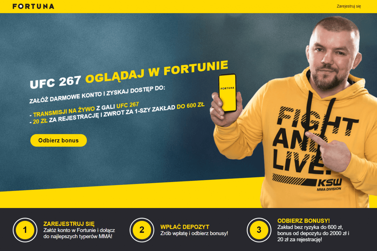 Obrazek newsa : Fortuna Bonus. UFC 267: Odbierz 2620 zł w trzech bonusach i oglądaj walkę Błachowicz - Teixeira