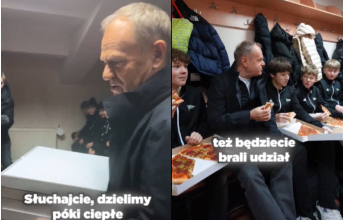 Obrazek newsa : Donald Tusk postawił młodym piłkarzom z Gdańska pizzę. "Dzielimy póki ciepłe"