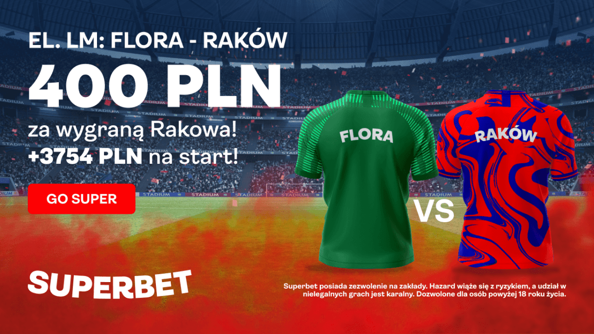 Obrazek newsa : Superbet bonus: 400 PLN za wygrany zakład na zwycięstwo Rakowa z Florą