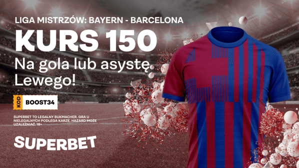 Obrazek newsa : Bonus Superbet na Bayern - Barcelona. Kurs 150 na gola lub asystę Lewego